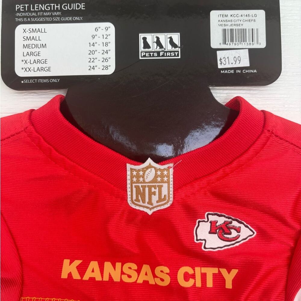 NWT Kansas City Chiefs NFL Red Pet Jersey with Chiefs Logo. NWT Size L - Picture 6 of 7